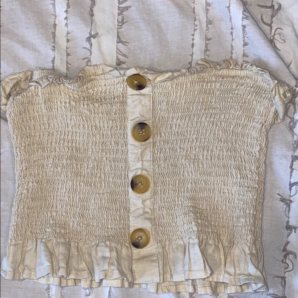 Beige ruffled tube top